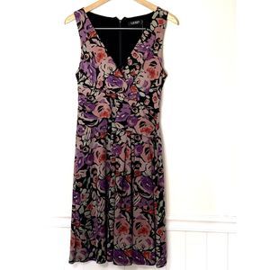 Lauren Ralph Lauren Black Label Vneck Floral Midi Dress Size 8 New Preppy D4